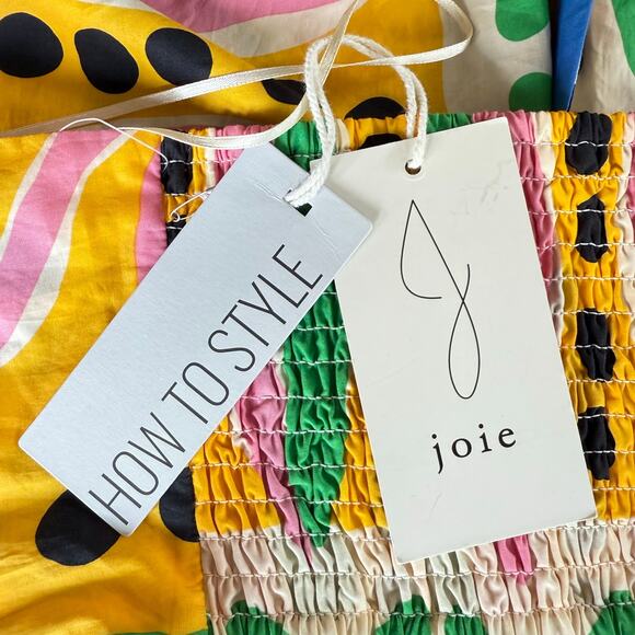 Joie NWT XS Cotton Halter Crop Top Colorful Fruit Abstract Print Smocked Preppy - Picture 7 of 15